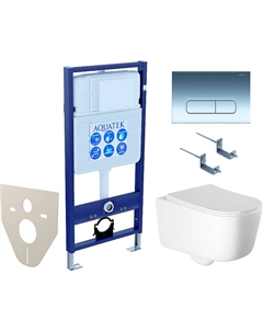 Комплект унитаза с инсталляцией Set Лугано-016 4в1 с сиденьем Микролифт и клавишей смыва Хром глянцвый Aquatek