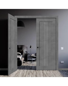 Дверь межкомнатная со стеклом Сиэтл 80x200 см ПВХ цвет лофт тёмный с замком и петлями Vfd