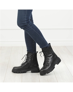 Черные ботинки на шнуровке из кожи на подкладке из текстиля на тракторной подошве Respect