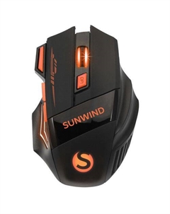 Мышь SW-M715GW, игровая, оптическая, беспроводная, USB, черный и оранжевый Sunwind