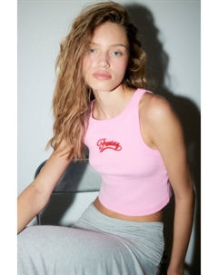 Майка в рубчик укороченная с надписью Befree