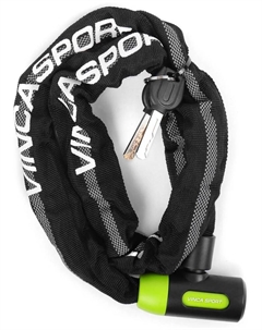 Велозамок цепь 6*1000мм, черная оплетка cо светоотраж.полосой, полиэтилен, инд. уп. VS 759-1 Vinca sport