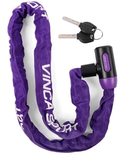 Велозамок цепь 6*1000мм, фиолетовая оплетка, полиэтилен, инд. уп. VS 101.759 violet polybag Vinca sport