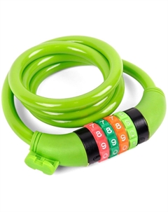 Замок велосипедный, кодовый 10*1000мм, зеленый тросик, VS 101.427 green polybag Vinca sport