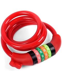 Замок велосипедный, кодовый 10*1000мм, красный тросик, VS 101.427 red polybag Vinca sport