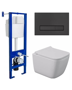 Комплект унитаза Quattro S Rimless с инсталляцией Atom Line белый, с сиденьем микролифт и клавишей смыва soft touch черный матовый Berges