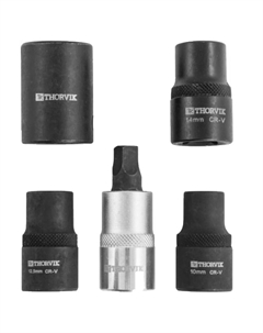 Набор головок торцевых и насадки со вставкой-битой с пятигранным профилем для обслуживания тормозных механизмов PBCSS5 053238, 1/2"DR, 5 предм Thorvik