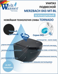 Подвесной унитаз WW MERZBACH 043 MT-BL безободковый, с сиденьем микролифт, черный матовый Weltwasser