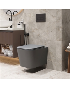 Подвесной унитаз Торнадо GR-4404GMSQ безободковый, с сиденьем микролифт, серый матовый Grossman