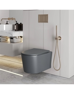 Подвесной унитаз Торнадо GR-4499GMSQ безободковый, с сиденьем микролифт, серый матовый Grossman