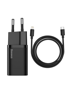 Сетевое зарядное устройство BASEUS Super Si Quick Charger 1C 20W TZCCSUP-B01 20 Вт, EU, USB type-C, Quick Charge, PD, черный (TZCCSUP-B01), кабель Lightning/Type-C Baseus