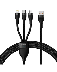 Кабель USB-Micro USB+Lightning 8-pin+USB Type-C, быстрая зарядка, 6A, 1.2 м, черный, Baseus Flash Series II (CASS040001)