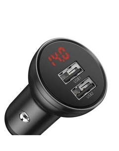 Автомобильное зарядное устройство Baseus Digital Display Dual, 2xUSB, 4.8А, QC, серый (CCBX-0G)