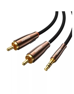 Кабель-переходник (адаптер) Jack 3.5mm(M)-2xRCA(M), экранированный, 1 м, черный AV170 (80845) Ugreen