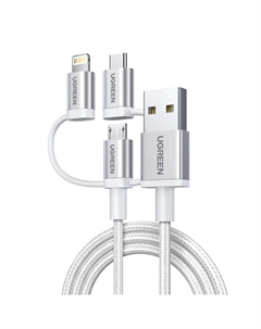 Кабель USB-2xLightning 8-pin+USB Type-C+Micro USB, экранированный, 3A, 1.5м, белый UGREEN US186 (50203) Ugreen