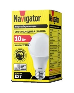 Лампа светодиодная E27 груша/A60, 10Вт, 2700K / теплый свет, 850лм, диммируемая, Navigator (14123 / NLL-A60-10-230-2.7K-E27-DIMM / 21594)