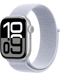 Watch Series 10, 42 мм, корпус из алюминия серебристого цвета, спортивный браслет дымчато-голубого цвета Apple