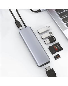 Адаптер Alpha 7 в 1 USB-C HUB на USB 3.0*3/TF/SD/HDMI/PD (A731HC) (Space Gray) Wiwu