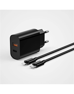 Сетевое зарядное устройство Quick 20W USB/Type-C + Type-C/Lightning 1m (Wi-U002) (черный) Wiwu