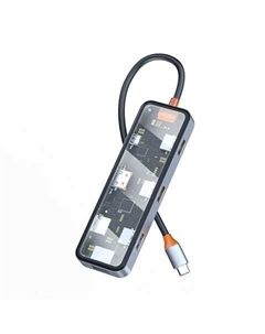 Адаптер Cyber HUB USB-C 8 в 1 на 2xUSB 3.0/USB 2.0/SD/TF (3.0)/HDMI (4K30)/PD/RJ45 (CB008) (Gray) Wiwu