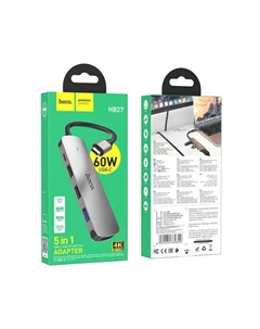 Переходник (HB27) Type-C на HDMI/USB3.0/USB2.0/USB-C (Metal Gray) Hoco