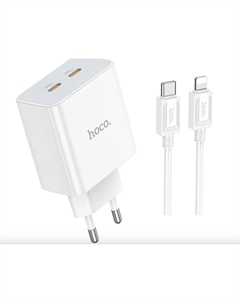 Сетевое зарядное устройство (C108A) Leader PD 35W/QC3.0 charger (EU) + кабель Type-C/Type-C 1m (белый) Hoco