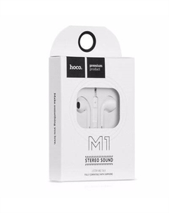 Проводная стерео-гарнитура M1 для Apple iPhone (вкладыши с микрофоном и пультом) (белый) Hoco