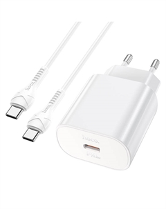 Сетевое зарядное устройство (N22) Jetta Type-C/PD25W+QC3.0 charger (EU) 3000mA + кабель Type-C (белый) Hoco