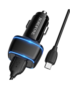 Автомобильное зарядное устройство BZ14 Max 2хUSB/кабель USB- Type-C 12W (черный) Borofone
