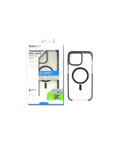 Чехол-накладка Hoco Transparent Dual-Color Magsafe для iPhone 15 Plus противоударный (пластик) (черная рамка)