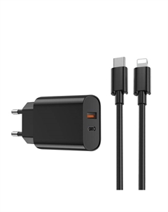 Сетевое зарядное устройство Quick 20W Type-C + Type-C/Lightning 1m (Wi-U001) (черный) Wiwu