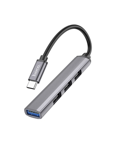 Переходник разветвитель (HB26) 4 в 1 Type-C на USB 3.0 + USB 2.0*3 (Metal Gray) Hoco