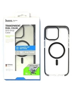 Чехол-накладка Hoco Transparent Dual-Color Magsafe для iPhone 15 противоударный (пластик) (черная рамка)