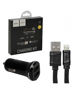 Автомобильное зарядное устройство Z1 2xUSB/кабель USB- Lightning 2.1A (черный) Hoco