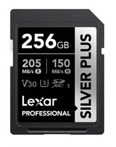 Карта памяти SDXC 256GB LSDSIPL256G-BNNNG Professional SILVER PLUS UHS-I U3 V30 C10, 205/150MB/s Lexar