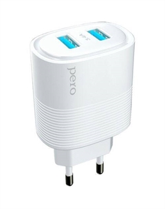Сетевое зарядное устройство PERO ТС08, 2xUSB-A, 17Вт, 3.4A, белый Péro