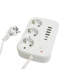 Удлинитель 3-местный c/з 3x1 мм2, 1,8 м, 250В, 10А, 4USB+2Type-C 2,4А, серия Home plus, белый HM09-36-02 49972 Stekker