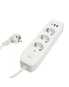 Удлинитель 3-местный c/з 3x1 мм2, 1,8 м, 250В, 10А, 2USB+1Type-C 2,4А, серия Home plus, белый HM08-33-02 49970 Stekker