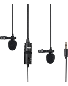 Микрофон BY-M1DM со стерео разъемом двойной петличный универсальный Black Boya