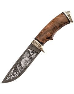 Нож Егерь, сталь дамаск, рукоять орех, художественное травление Кузница семина