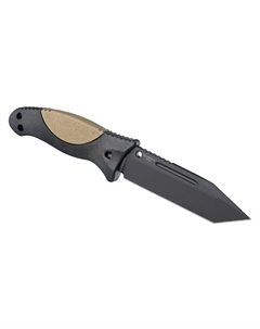 Нож с фиксированным клинком EX-F02, сталь A2 Tool Steel Black Cerakote, рукоять термопластик GRN, чёрно-песочный Hogue