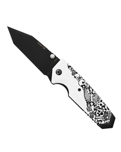 Складной нож EX-02 Tanto Custom Skulls & Bones, сталь 154CM, рукоять ABS-пластик, молочный Hogue