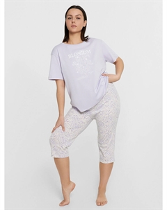 Комплект домашний женский лиловый с принтом и надписью Mark formelle