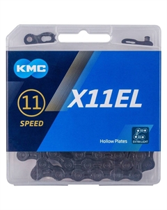Цепь велосипедная X11EL BlackTech 1/2"x11/128" 11ск. 118 звеньев, облегченная EL-extra light, с замком, 5-303533 Kmc