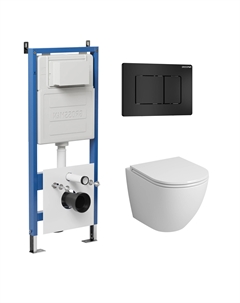 Комплект Унитаз подвесной с инсталляцией Classic 97.4455S.04.21M безободковый, белый + Кнопка смыва черная матовая Grossman