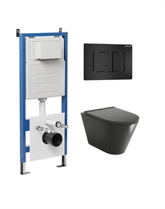 Комплект Унитаз подвесной с инсталляцией Classic 97.4477BMS.04.21M безободковый, черный матовый + Кнопка смыва черная матовая Grossman