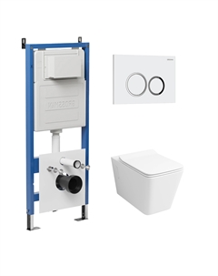 Комплект Унитаз подвесной с инсталляцией Galaxy 97.4414S.01.000 безободковый, белый + Кнопка смыва белая Grossman