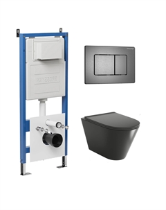 Комплект Унитаз подвесной с инсталляцией Classic 97.4477BMS.04.42M безободковый, черный матовый + Кнопка смыва графит сатиновый Grossman