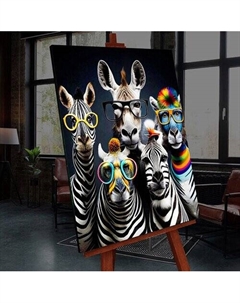 Картина по номерам Полосатая компания, черный холст со светящейся краской, 40х50 см Республика