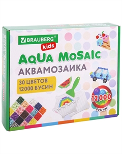 Аквамозаика 30 цветов, 12000 бусин с трафаретами, инструментами, аксессуарами (664917) Brauberg
